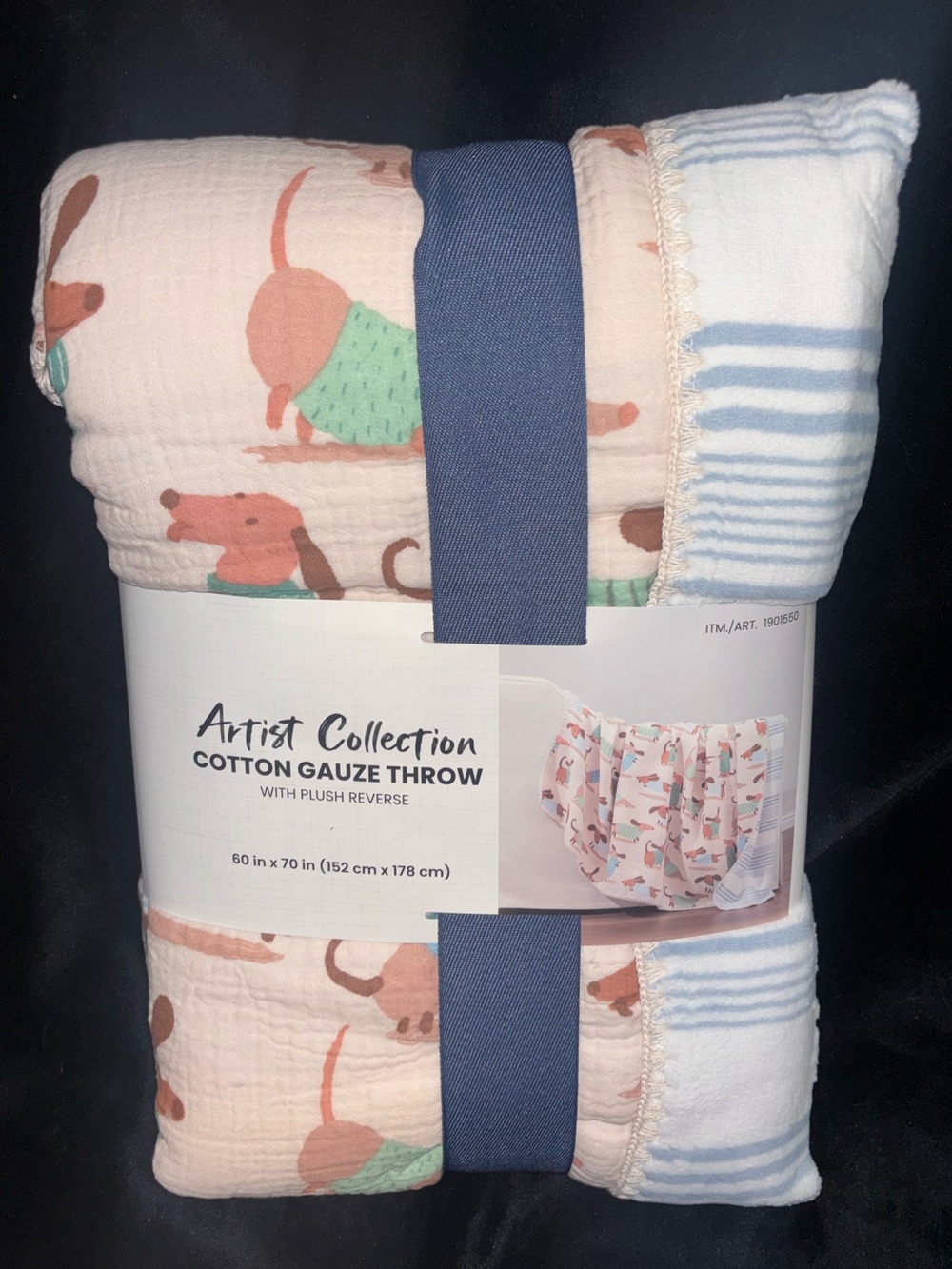 Dachshund Print & Stripes Cotton Gauze Throw Blanket - Artist Collection